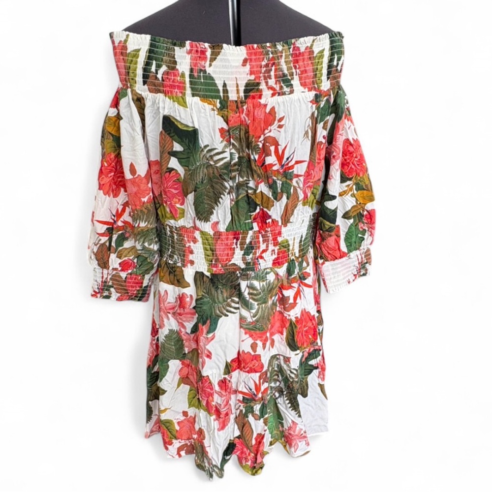 Gianni Bini White One-Shoulder Floral Dress with Green and Pink Print